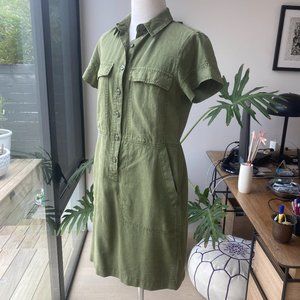 J Crew Shirt Utility Dress Army Green Sz 2